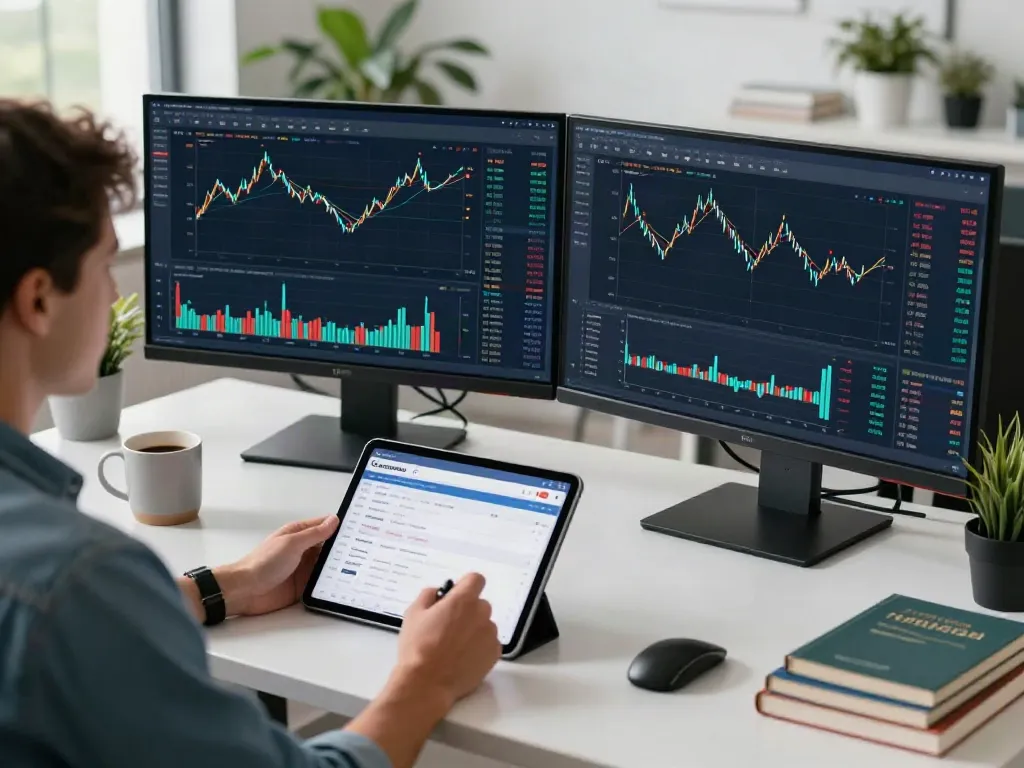 Couponeau.com : Personne analysant des données de trading automatisé dans un environnement de bureau moderne.