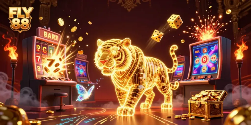 Experience the thrill of winning at FLY 88 with vibrant 3D casino visuals and exciting slot games.