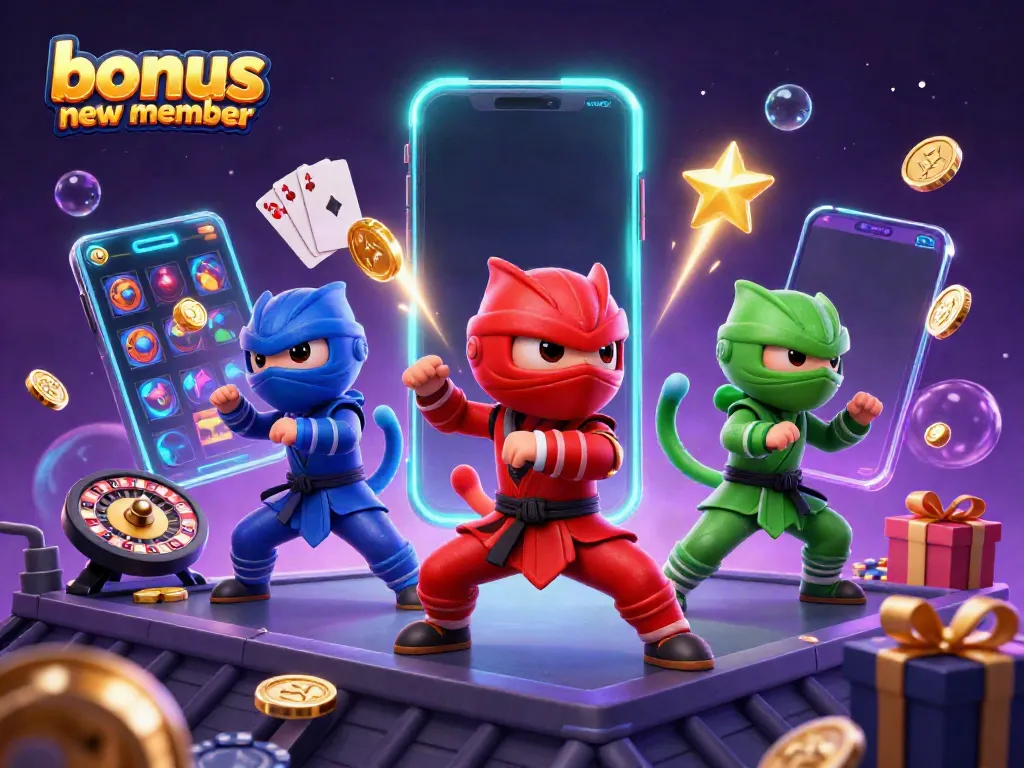 Experience the excitement of the bonus new member offer with ninja chameleons battling while gaming.