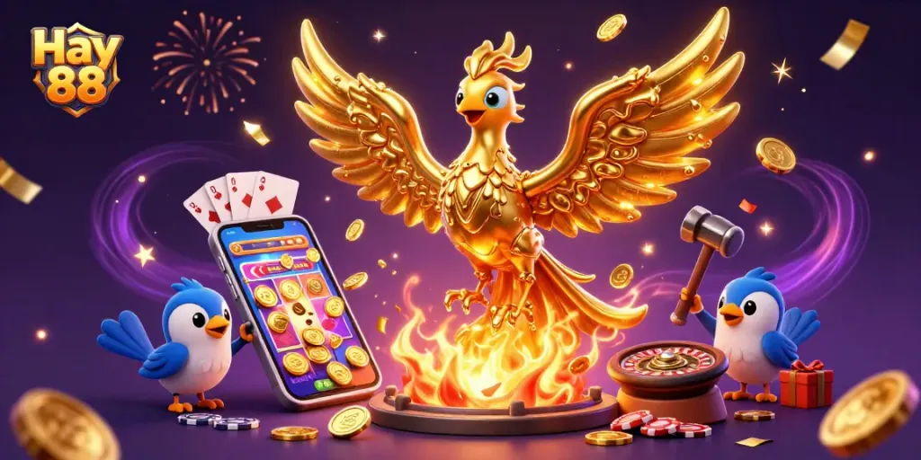 Experience thrilling action at Hay 88 with golden coins from a molten phoenix and dynamic gaming elements.