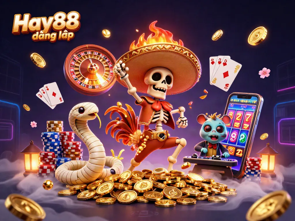 Experience the thrill of Hay88 đăng nhập with a vibrant casino scene featuring dynamic characters and game elements.